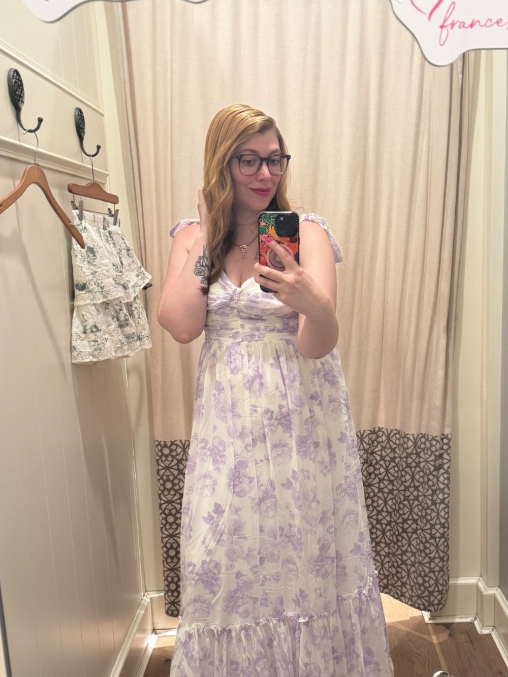 Francesca's Collections Margaret White Tulle Lilac Floral Maxi Dress - Picture 2 of 11